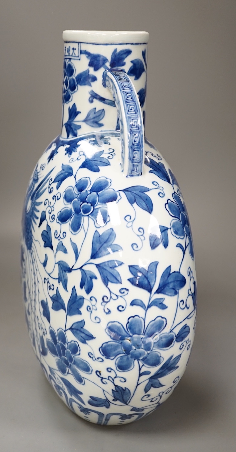 A large Chinese blue and white moonflask, 33cm